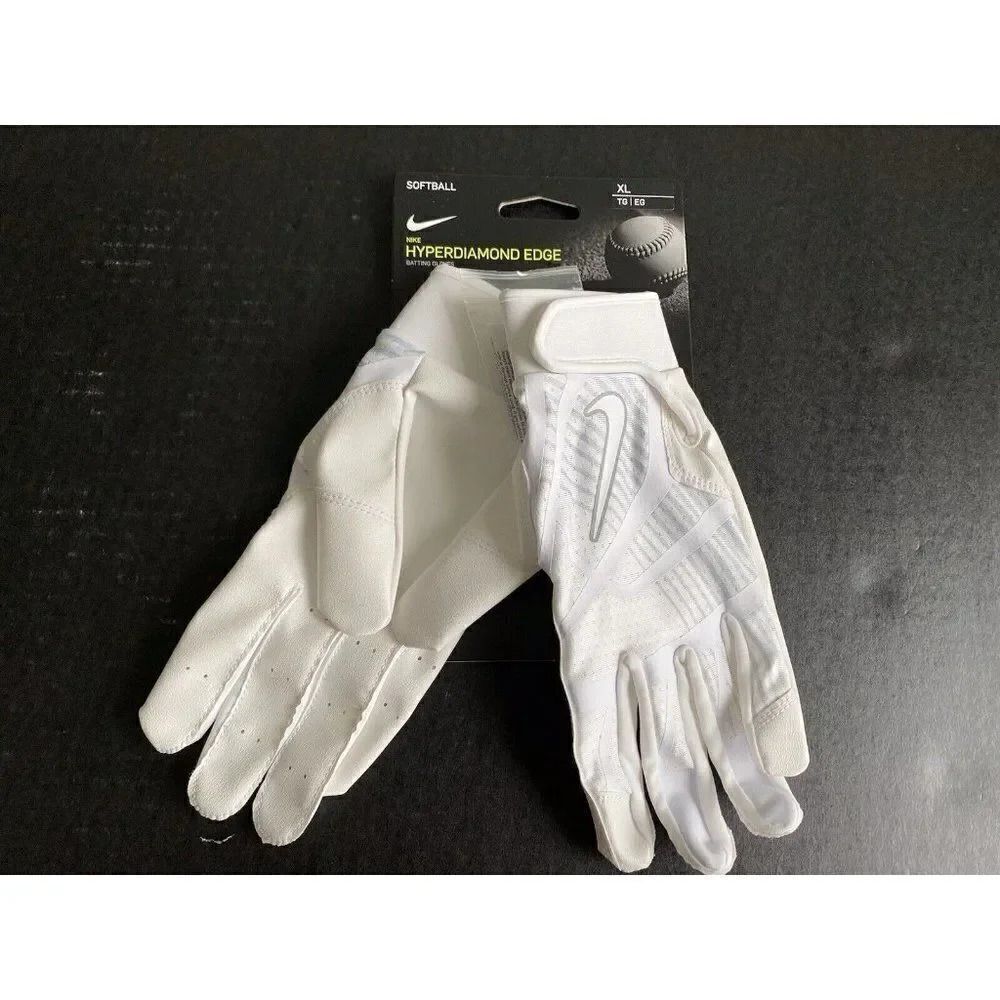 Nike HYPERDIAMOND EDGE Softball Batting Gloves White Gray 86135 Unisex Sz XL NEW